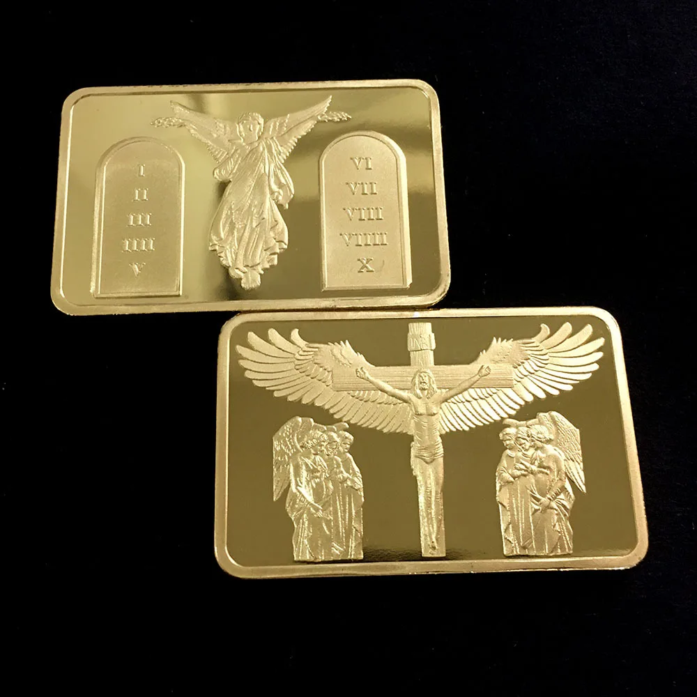 

Wings of Love Crucifixion of Jesus Cross Commemorative Gold Bricks Faithful Prayer Metal Crafts Cube