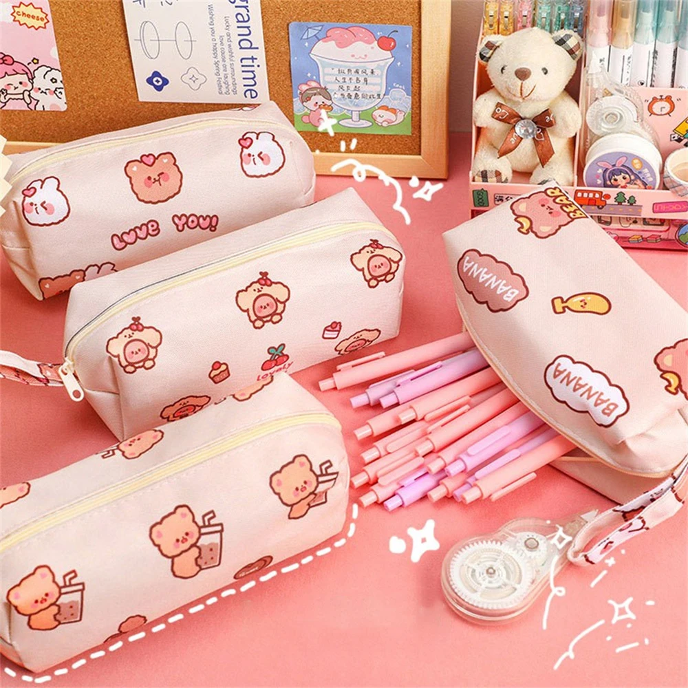 

Cute Bear Pencil Bag Large Capacity Cosmetic Make Up Organizer Cute Simple Pen Bag Storage Bags School Supplies Stationery