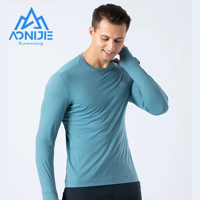 AONIJIE Man Male Quick Drying Running T-shirt Shirts Long Sleeves With Finger Hole Spring Autumn For Training Gym Fitness FM5127
