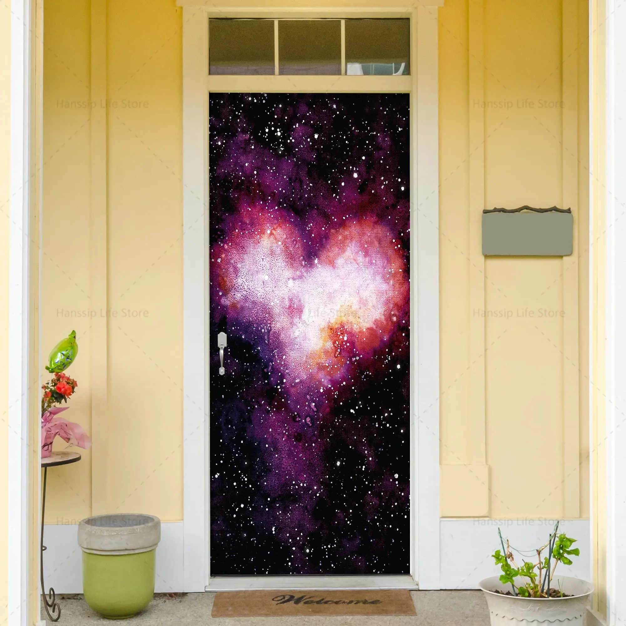 Galaxy Night Sky Pattern Door Sticker Home Decoration Stars Rays PVC Wodoodporny samoprzylepny plakat do sypialni i salonu