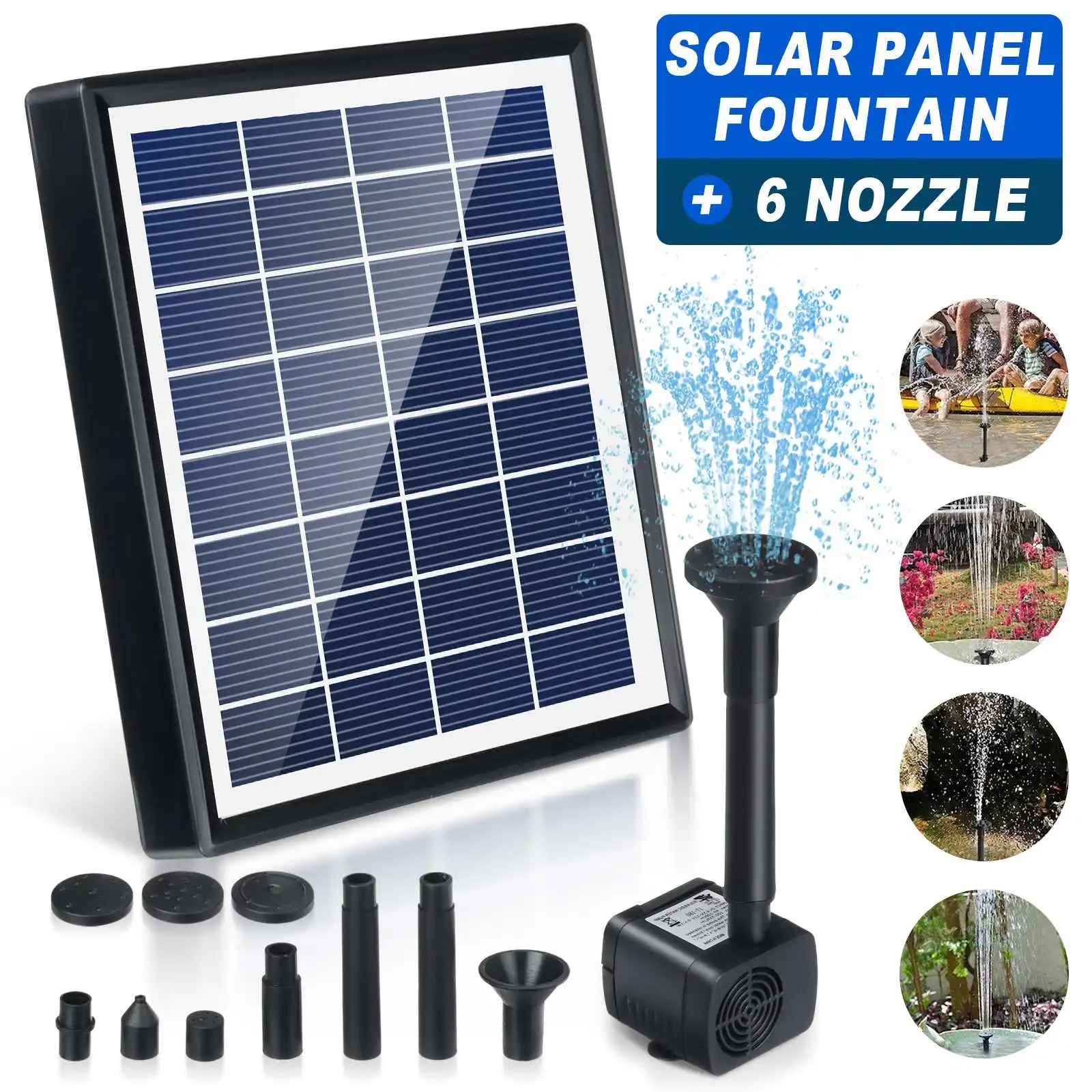 

Solar Panel Powered Water Fountain Pool Pond Garden Water Sprinkler Sprayer with Water Pump with 6 Nozzel Aquarium Fountain