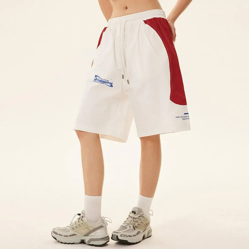 Color Block Sports Shorts Men's Summer Casual Loose Straight Five-Point Pants American Trend Lettering Fit Comfortable