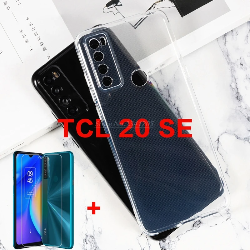 Противоударный мягкий чехол из ТПУ для TCL 20 SE 20SE T671H, силиконовый бампер Caso, закаленное стекло для TCL Plex T780H 20 SE, стеклянная крышка