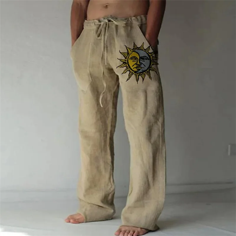 

Men Bay Cotton Linen Pants Casual Pocket Wide Le Pant Full Lent Drawstrin Man Sport Pants Plus Size Loose Pants Streetwear