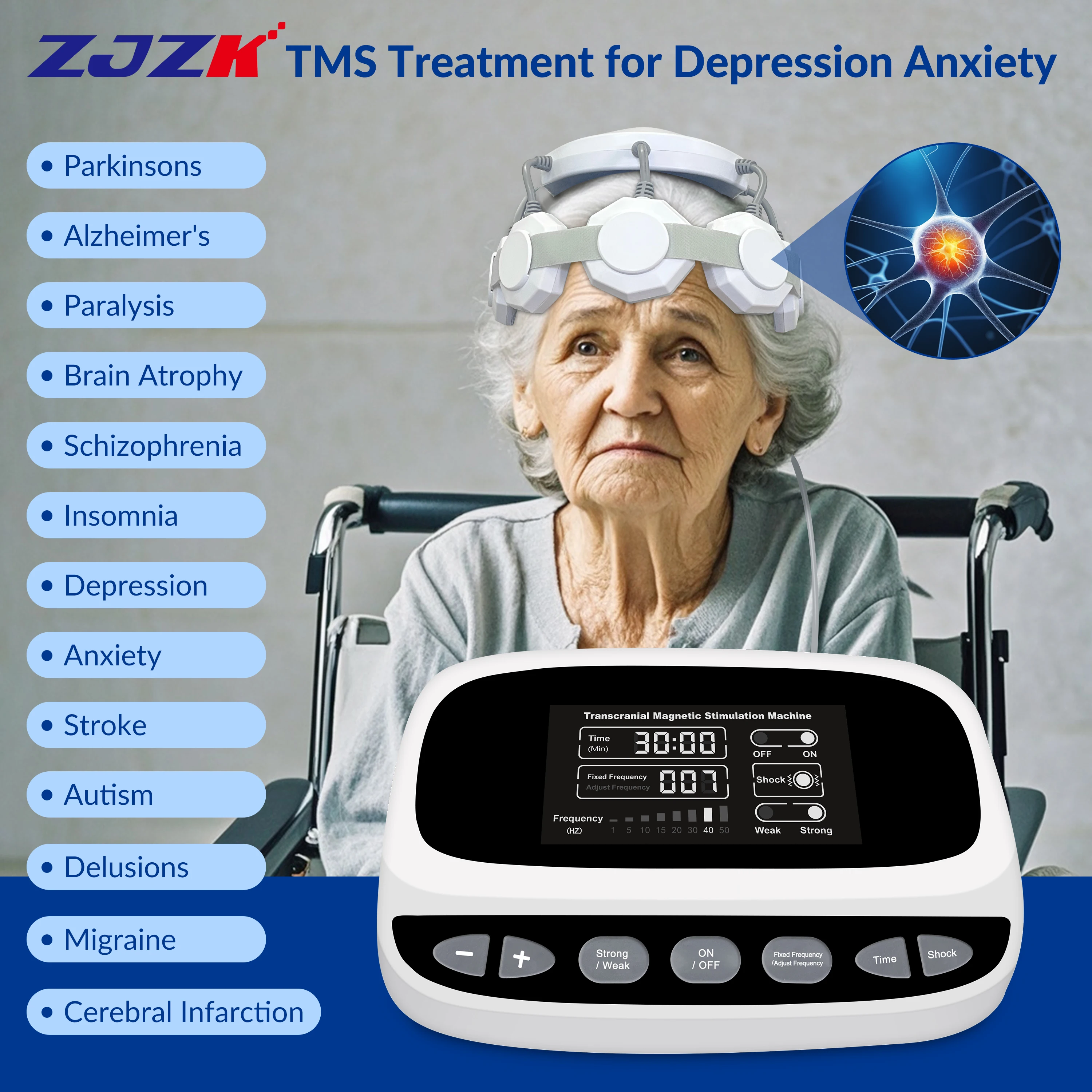 ZJZK Магнитная стимуляция мозга для комплексного PTSD Tms и мигрени хронического