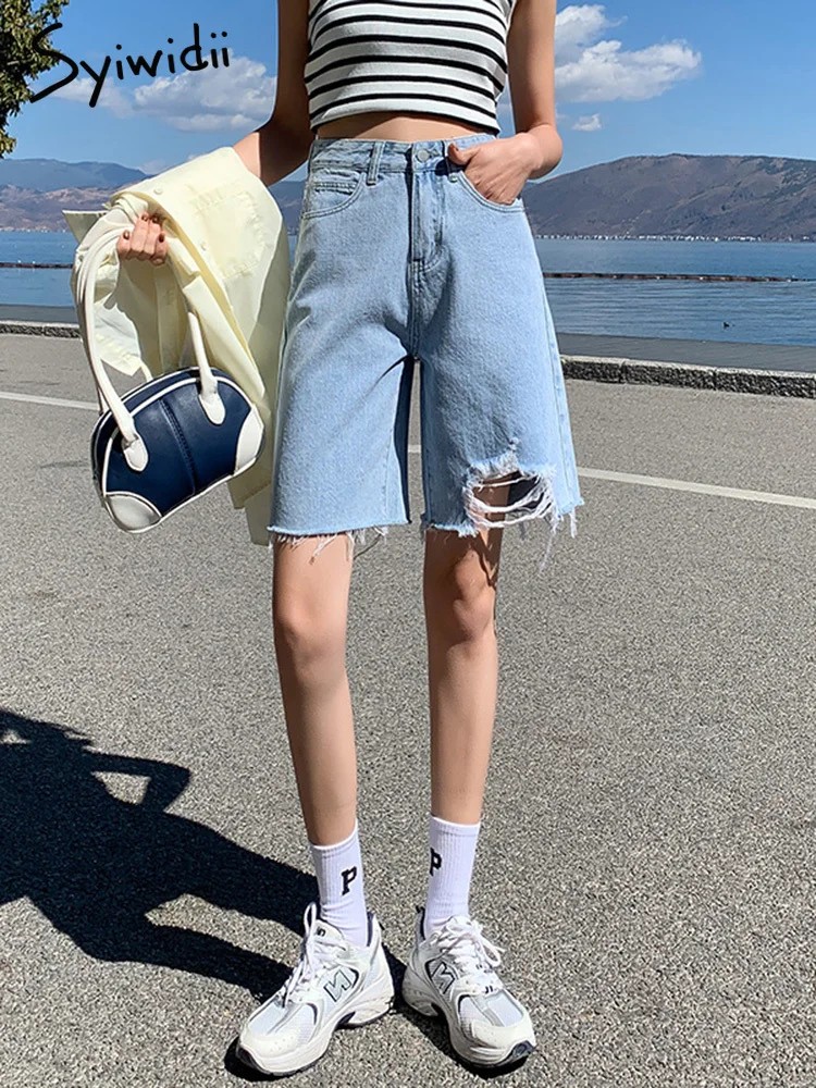Syiwidii рваные короткие джинсы женские 2022 летние с кисточками корейская мода