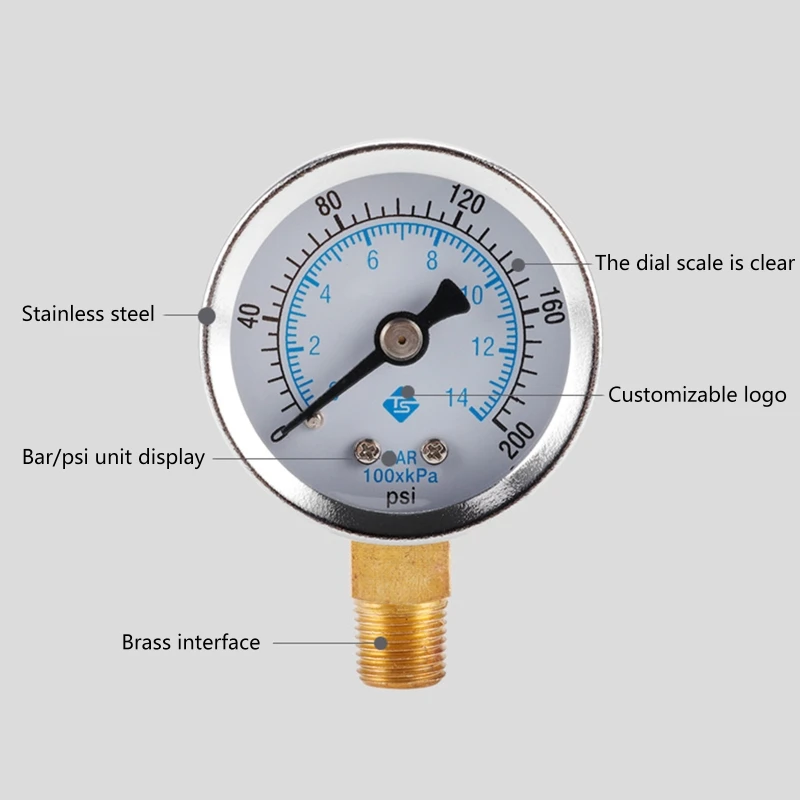 Компактный манометр 652F для измерения давления воды со шкалой 1/8 дюйма NPT