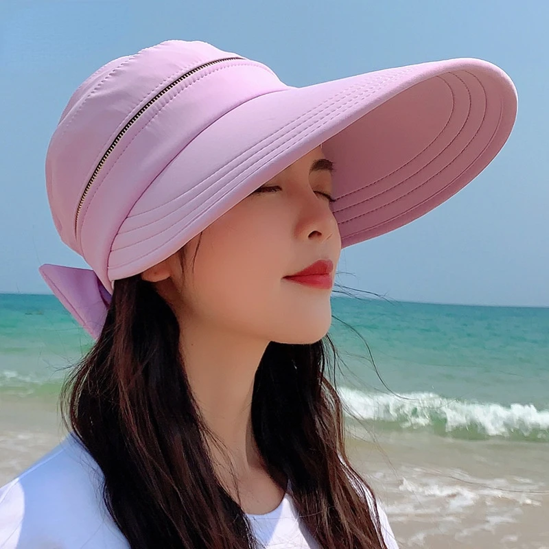 

Women's Summer Hat Removable Cap Top with Zipper Empty Top Hat Cycilng Anti-UV Sun Hats Ladies Foldable Big Brim Hat Visor Caps