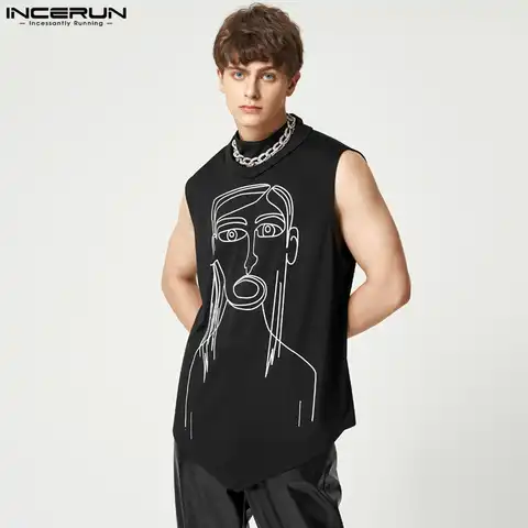 Майка INCERUN мужская с высоким воротом, модная повседневная Асимметричная рубашка без рукавов, свободная уличная одежда, 2022