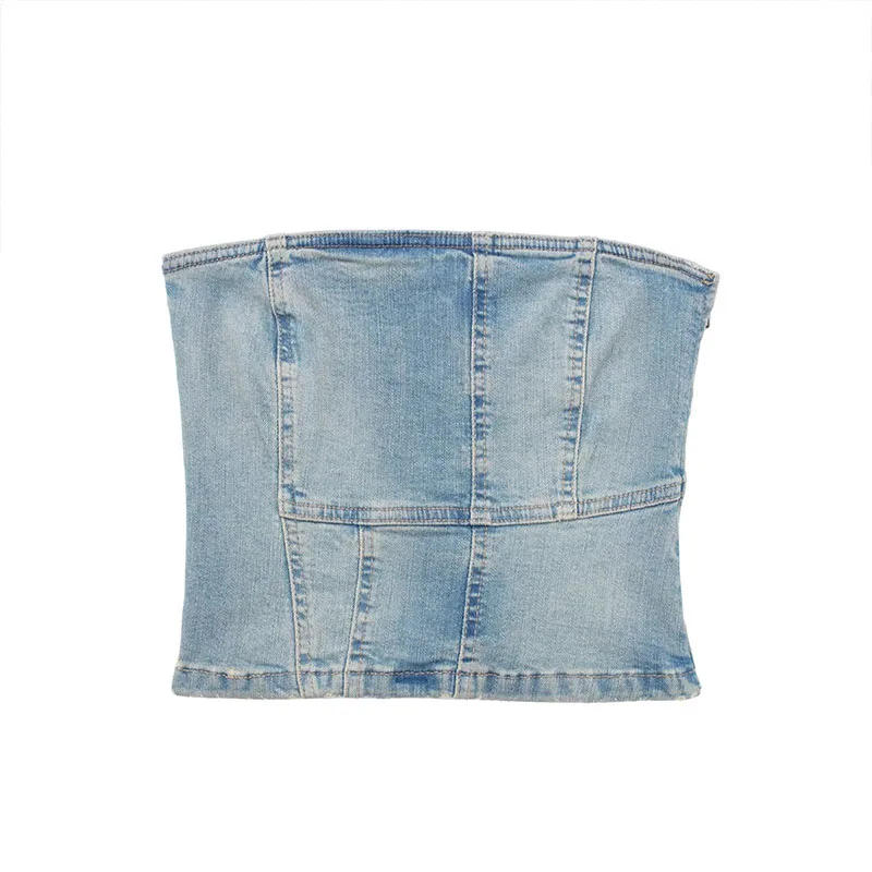 

Summer Women's 2023 New Casual Sheath Strapless Design Denim Short Tops Slim Sexy Elegant 8466