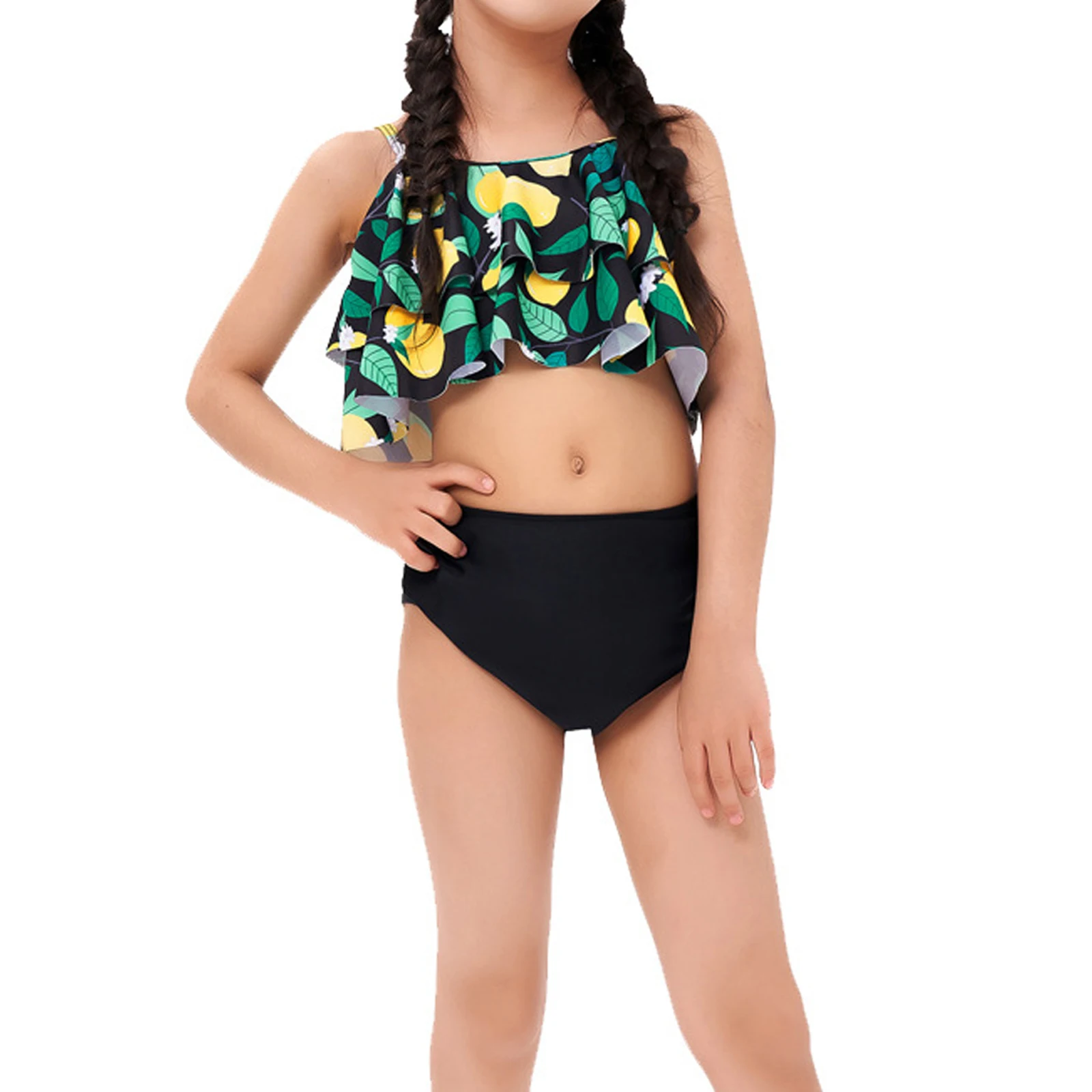 

Children Two Piece Bathing Suit Summer Swimsuits For Girls Kids Beach Wear Sleeveless Swim Tops With Briefs Set Swimwear 2-12Y