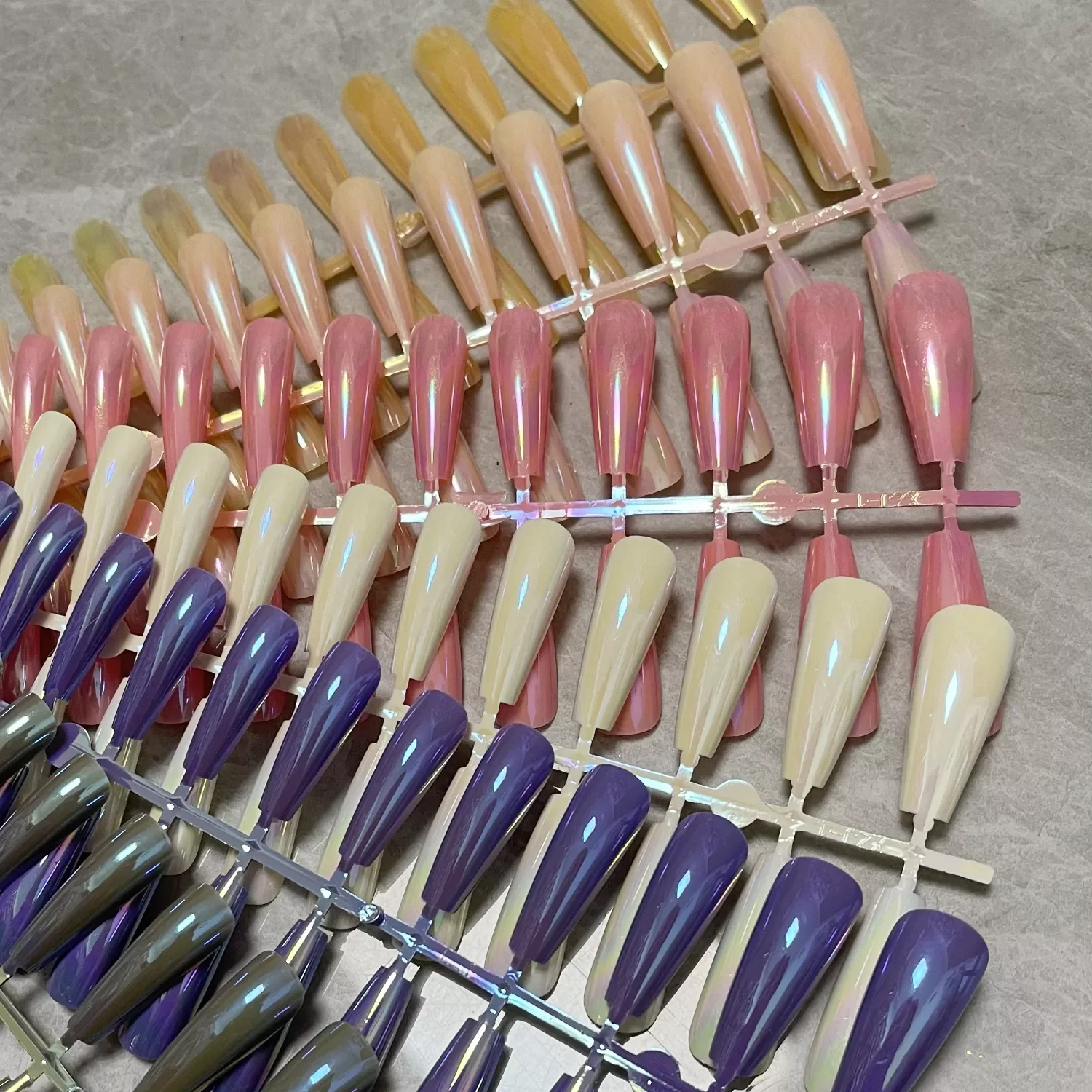 

Outlet Super Long Coffin Nails Girl Ballet False Nails Finished Nail Art Solid Color Striped Magic Mirror Fake Nails