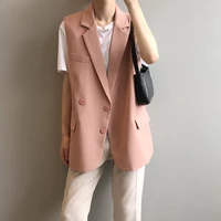 long women vest spring summer new pink style sleeveless cardigan jackets solid casual ladies outfit classy loose zevity