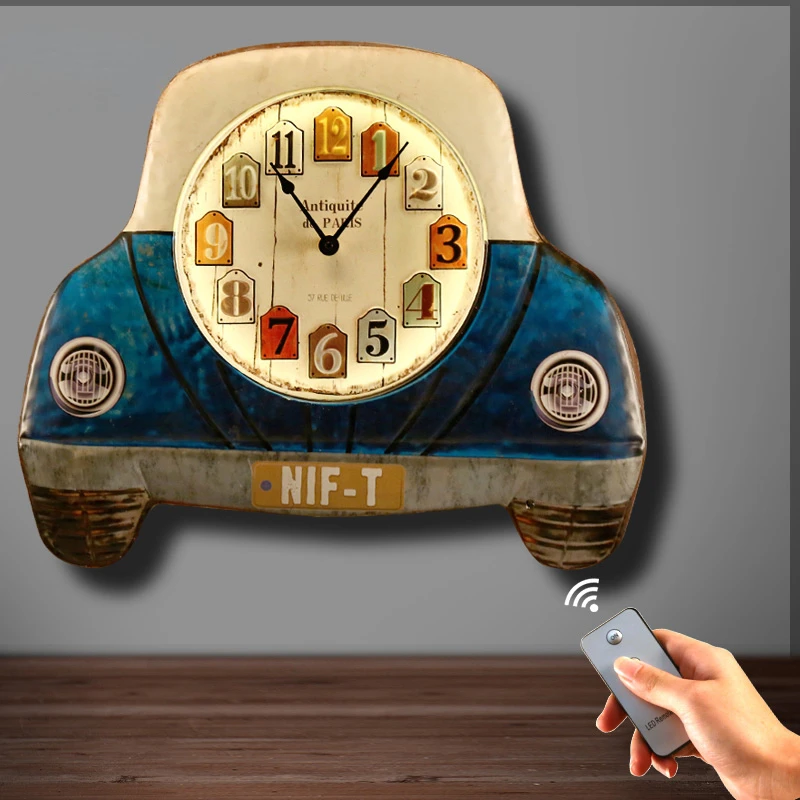 

American-style Retro Headlights LED Wall Clock Children's Room Wall Decoration Accessories Hand-painted Wall Hanging Decoration