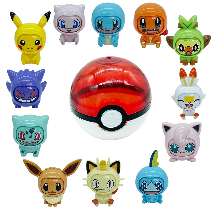 

Pokemon Anime Genuine Pikachu Bulbasaur Pokeball Model Set Eevee Gengar Mewtwo Action Figure Face-Changing Doll Elf Ball Toys