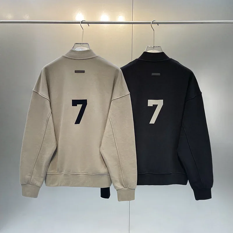 

Season 7 High Street Fashion Brand ESSENTIALS Baseball Coat Flocked Print Hip Hop Loose Unisex Oversize Jacket