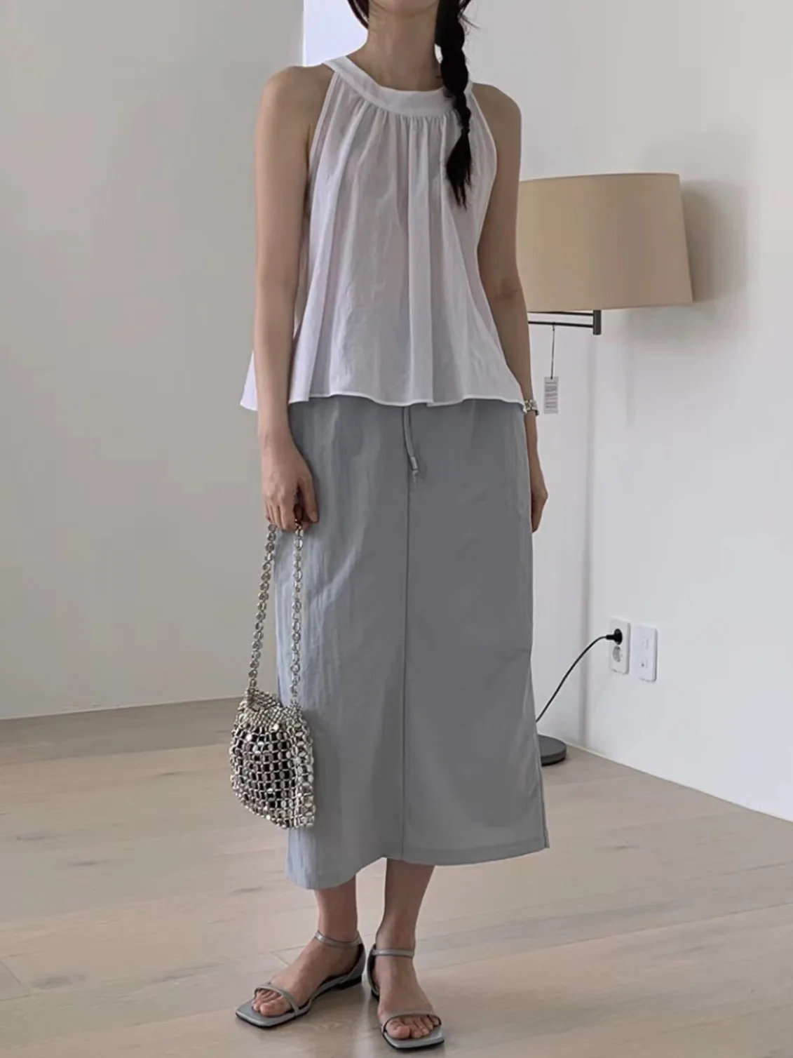 French Sweet Short Back Shoelace Sleeveless Shirt for Women 2025 Summer New Arrival Chic Beautiful Thin Tops