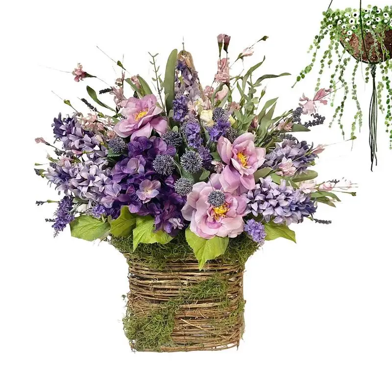 

Вешалка для двери диких цветов, корзина, венки из диких цветов для входной двери, украшение для домашней двери, летние венки для входной двер...