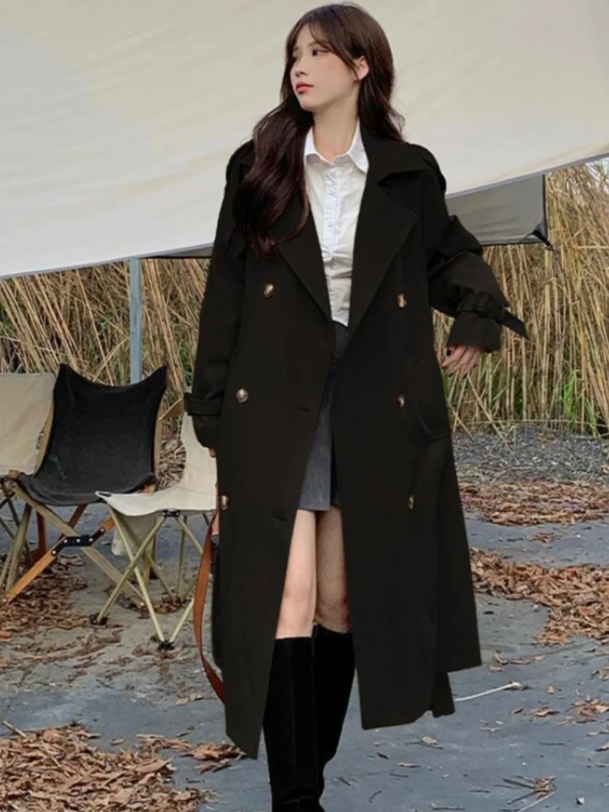 Весна и осень 2024 британский плащ средней длины выше колена женский