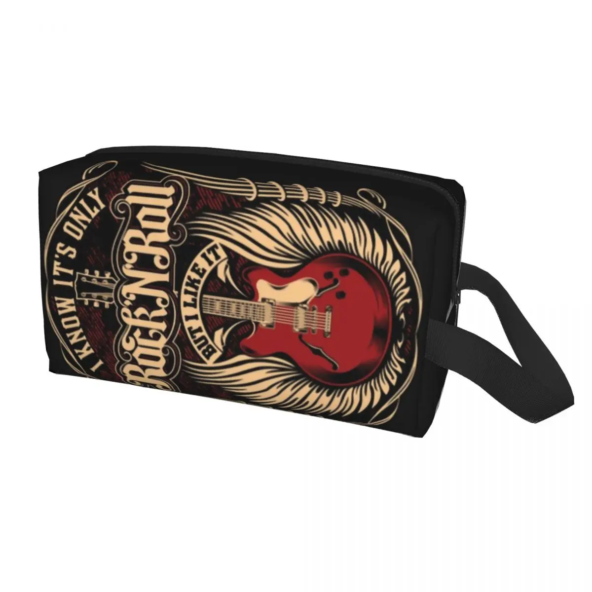 

It's Only Rock And Roll Makeup Bag for Women Travel Cosmetic Organizer Cute Guitar Heavy Metal Music Lover Storage Toiletry Bags