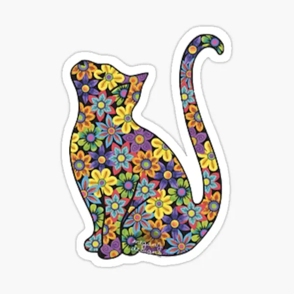 

Flower Cat 5PCS Stickers for Home Laptop Cute Art Room Background Luggage Kid Decorations Car Water Bottles Print Window Anime