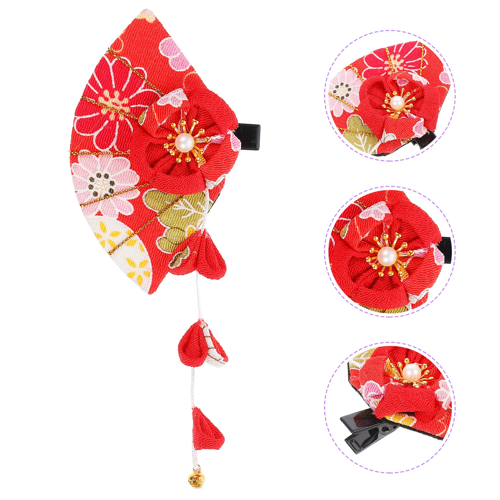 

Girl Hair Clips Traditional Hair Clip Flower Barrette Fabric Tassel Headdress Decor for Girl Woman Lady ( Red )