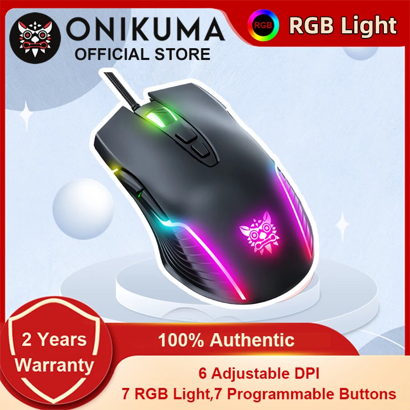 

Мышь игровая ONIKUMA RGB, 7 программируемых кнопок, 6 уровней, 6400 DPI, с динамическим освещением