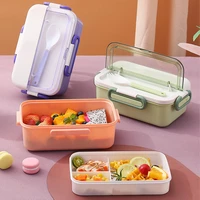 portable lunch box compartments 4 buckles office worker adults student food container lid phone holder organizer with spoon