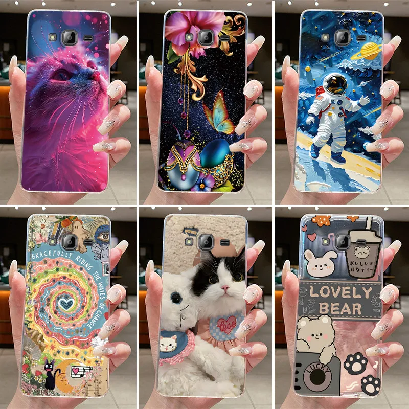 Фото Чехол для Samsung Galaxy J3 (2016) SM-J320F, эстетичный, модный, с милым котом, мягкая силиконовая задняя крышка, прозрачный чехол для телефона из ТПУ №1