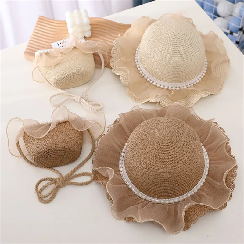 

Girl Kids Cute Casual Straw Hat +handbag Sets Child Baby Outdoor Travel Holiday Beach Floppy Hat Bags Set Flower Sun Cap Panama
