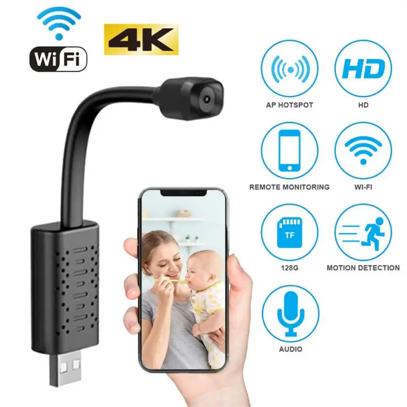 

Беспроводная Wi-Fi камера видеонаблюдения U21 с USB, маленькая камера безопасности 720P без ночного видения для домашних животных и Радионяни
