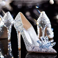 2022 spring star same cinderella crystal shoes new pointed thin heel bride high heeled wedding shoes for women