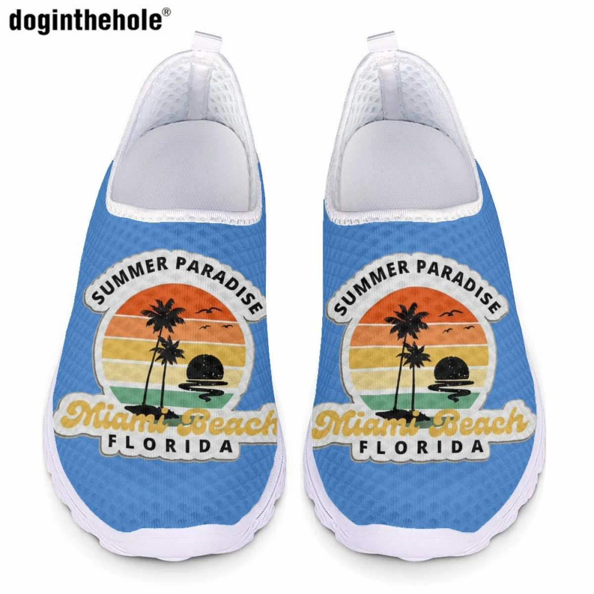 

Модные новые повседневные туфли Doginthehole на плоской подошве для женщин, популярные летние легкие дышащие сетчатые туфли с принтом Уэста-Пальма-пляжа, Флориды