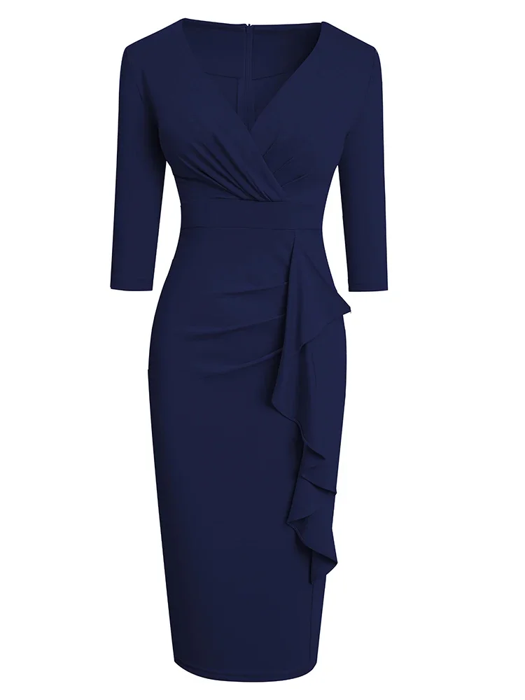 Женское однотонное Деловое платье Nice-forever весеннее облегающее и элегантное с