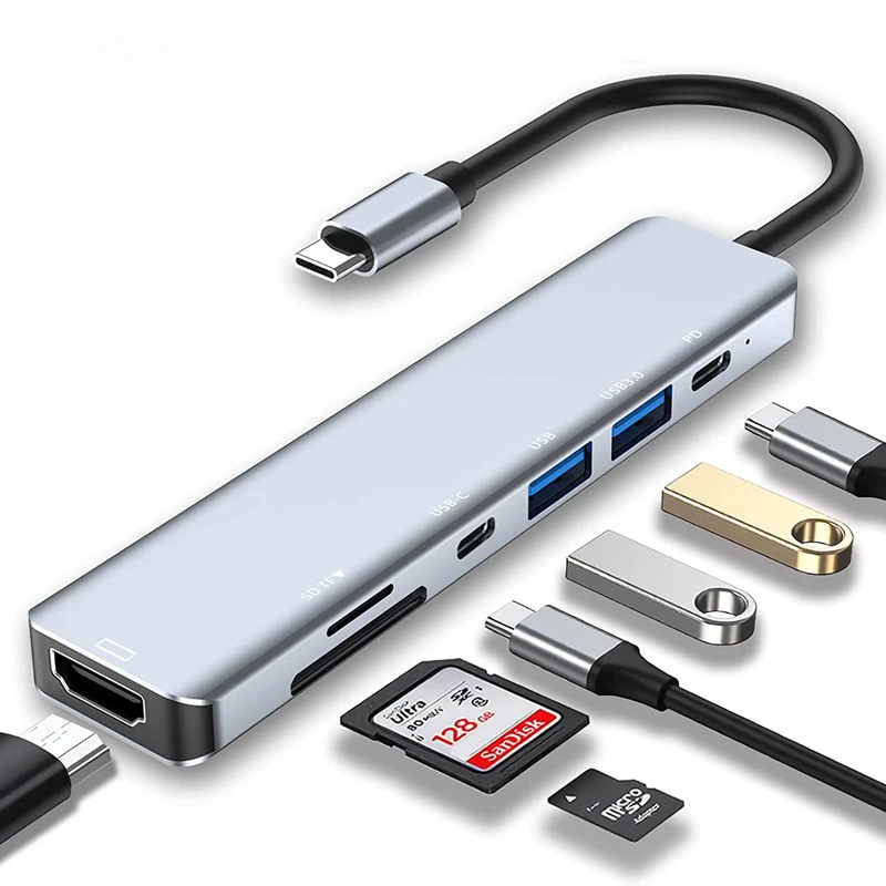 

USB C концентратор для HDTV 4K SD TF кардридер USB 3,0 2,0 Type C док-станция для MacBook iPad Samsung S22 Dex TV PS5 Nintendo Switch