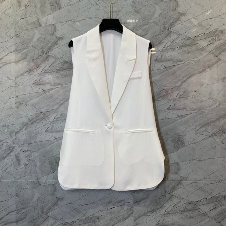 

2022 new women fashion high quality one button curved hem loose casual vest top 522