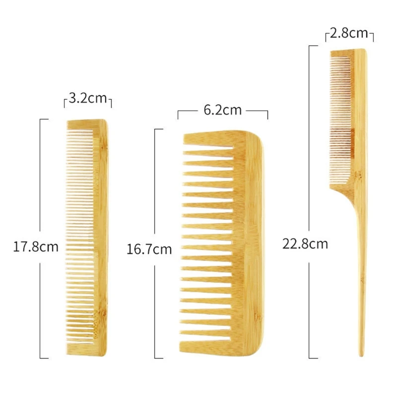 

7 шт. бамбуковая Антистатическая расческа для распутывания волос щетка для массажа кожи головы Расческа с широким зубным хвостом парикмахе...