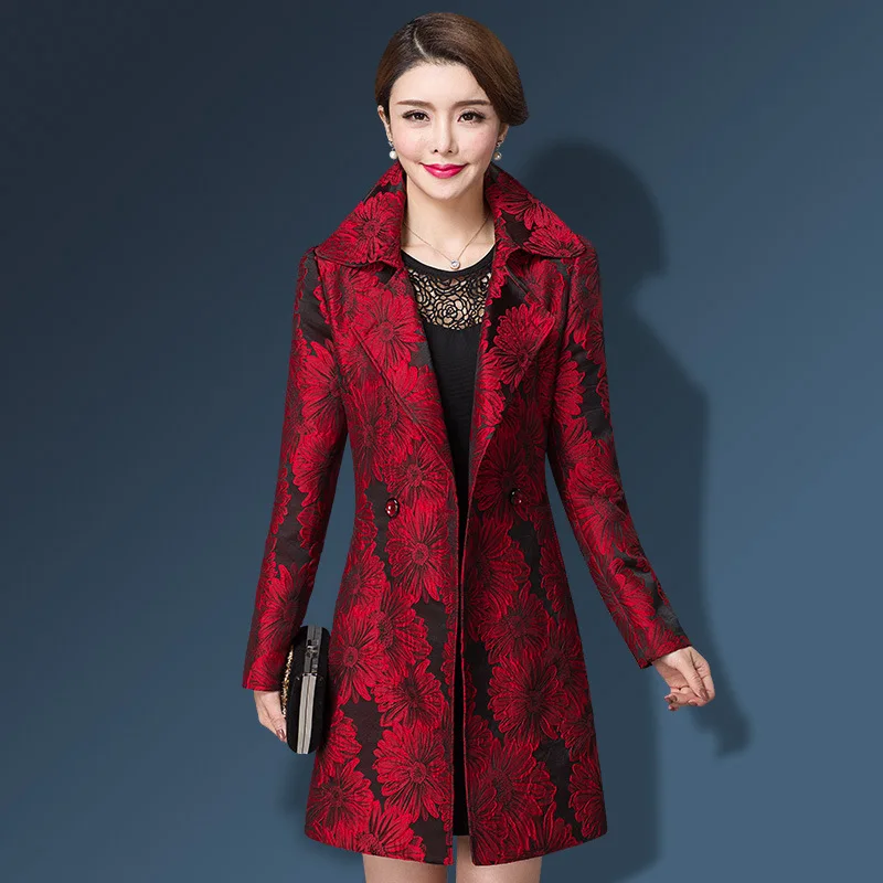 

2022 Autumn Women's Slim Windbreaker Coat Mother In Long Print