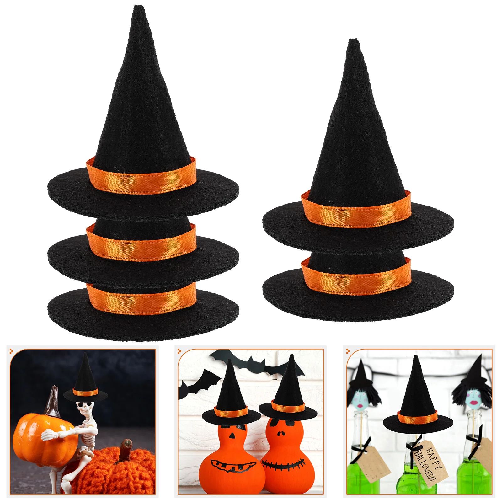

5pcs Mini Halloween Witch Hats Party Hat Bottle Hats Scene Layout Decoration