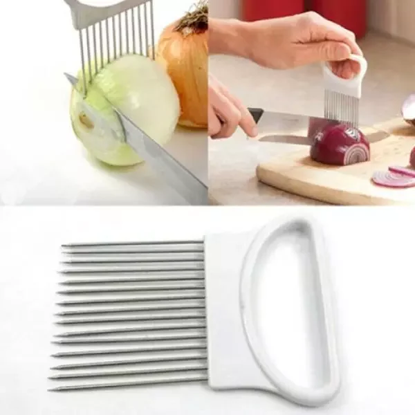 

2023New New 1PC Kitchen Gadgets Onion Slicer Tomato Vegetables Safe Fork Vegetables Slicing Cutting Tools Random Color