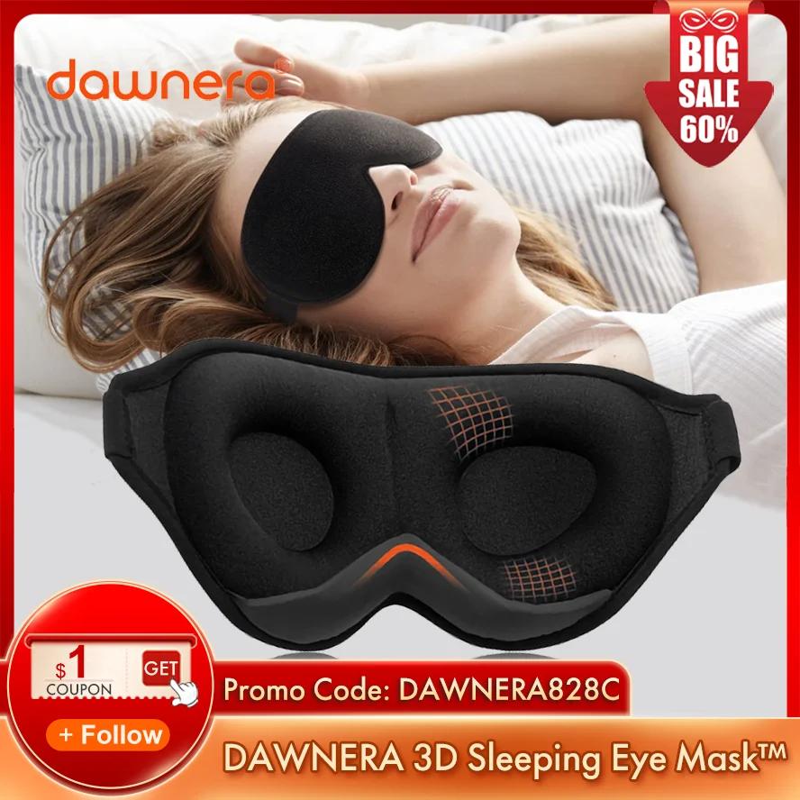

3D маска для глаз для сна dawчерный 100%, Затемняющая контурная повязка на глаза с регулируемым ремешком, дышащая маска для глаз для дома