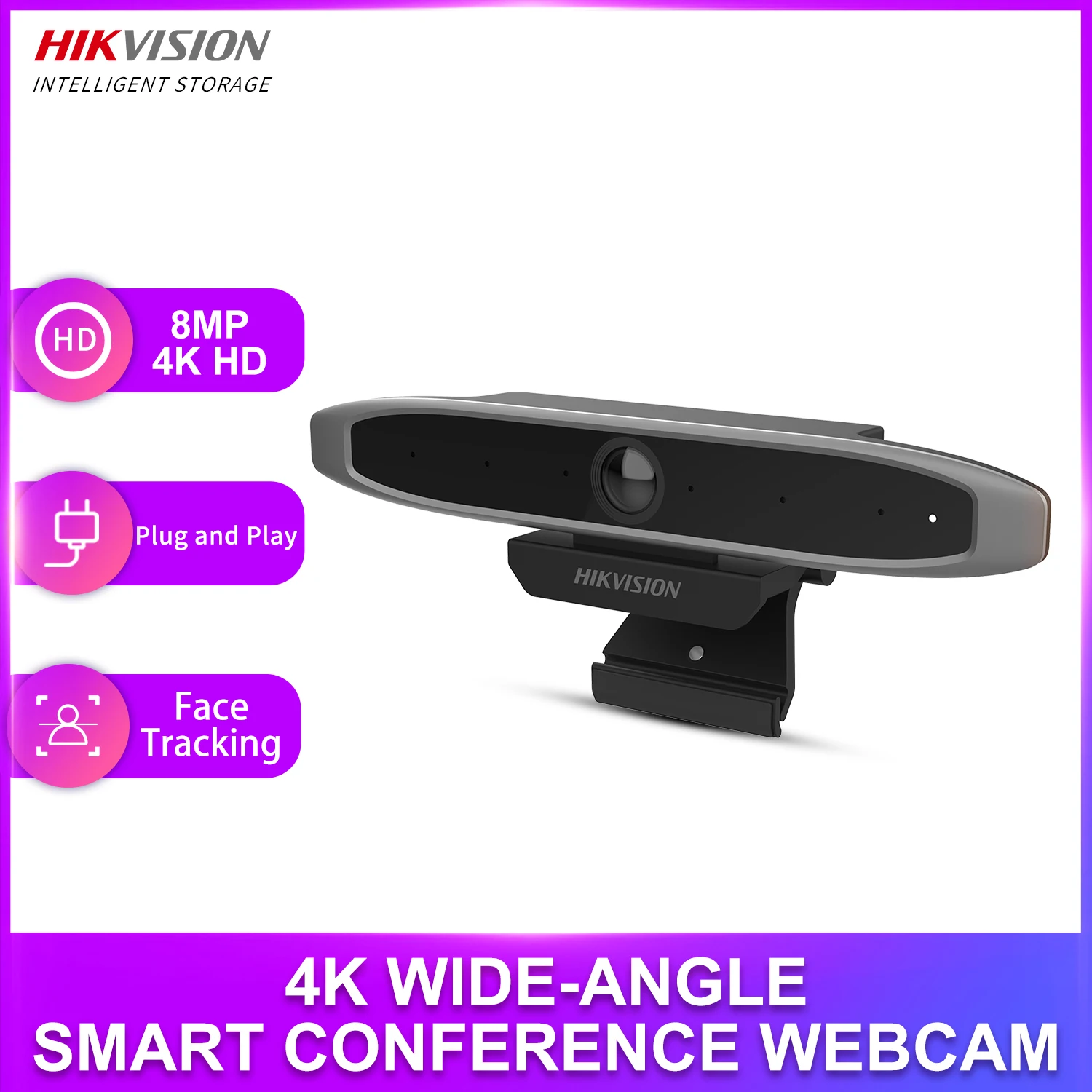 

Hikvision 4K Full HD Webcam Video Conference 8MP Streaming Recording with Microphone, Face Detection Web Camera for Laptop PC