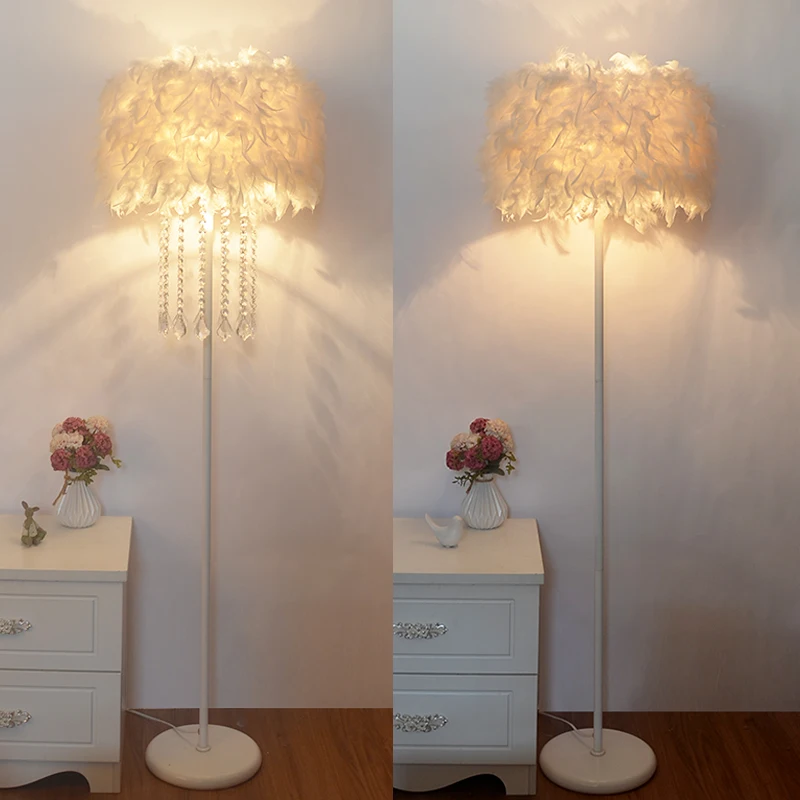 

Floor Lamp Ins Style Feather Bedroom Princess Nordic Living Room Creative Vertical Table Lamp Fill Light