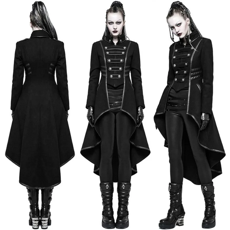 

Gothic Military Jacket Tailcoat Womens Steampunk Uniform Vintage High Low Hem Trench Swallowtail Coat Fishtail For Adult 3XL