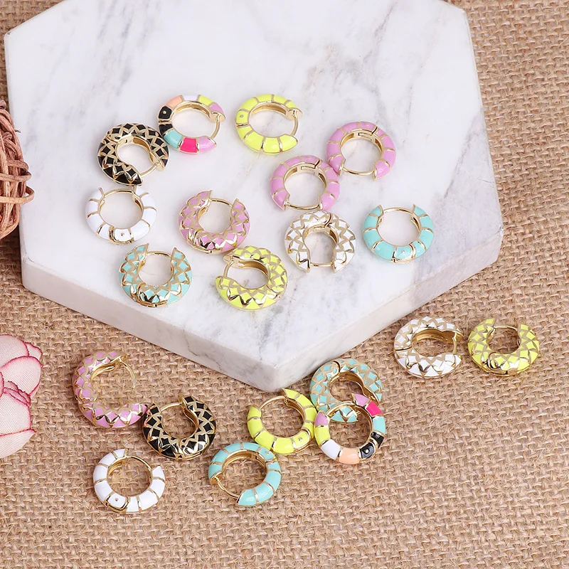 

New Design Enamel Small Hoop Earrings for Women Trendy Boho Ethnic Multicolor Geometric Circle Earring Wedding Jewelry Gift