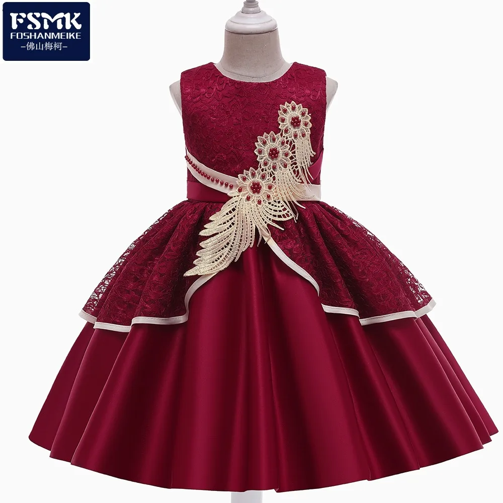 

2022 NEW Sleeveless Lace Crew Neck Girls Girl's Kids Children's Dresses Princess Party Dress Children Gown Fashion Wedding Dress