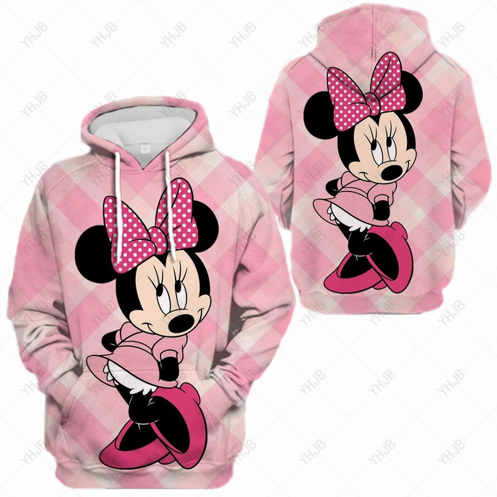 

Disney Minnie Mickey Mouse Print Hoodie Cute Print Kawaii Clothes for Girl Pullover Casual Pink Anime Sweatshirt Women Harajuku