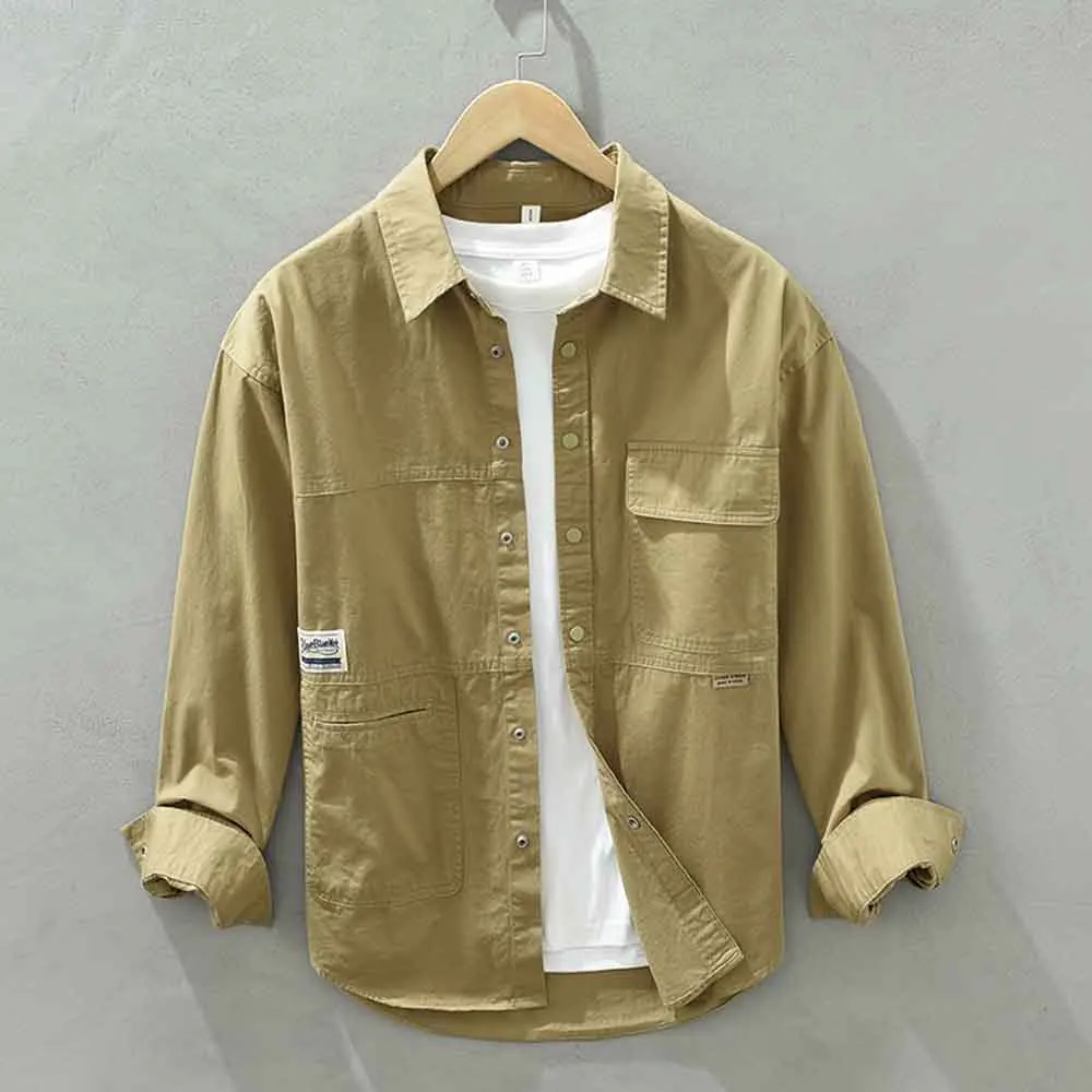 Men White Vintage Shirts Mens Cargo Fashion Oversize Shirt Male Black Casual Streetwear Blouses Cotton Plus Size