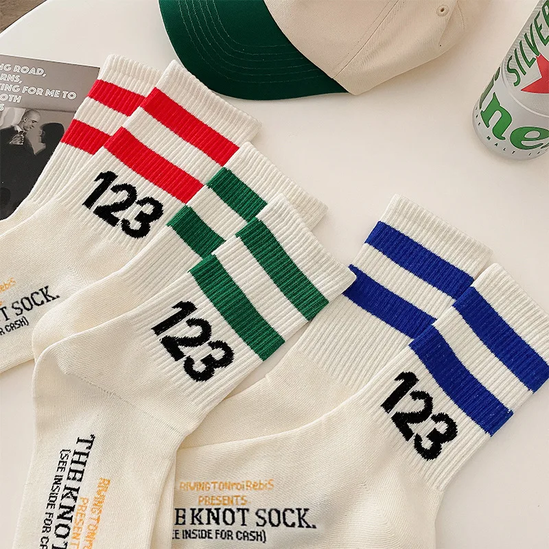 

Unisex Colorful Digital Stripe Mid-tube Socks Hip-hop Basketball Skateboard Trend Fashion Socks Sports Breathable Cotton Sock
