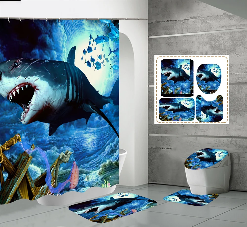 octopus shower curtain set ocean animal landscape waterproof bath curtains starfish blue rug toilet lid cover bathroom mat home free global shipping